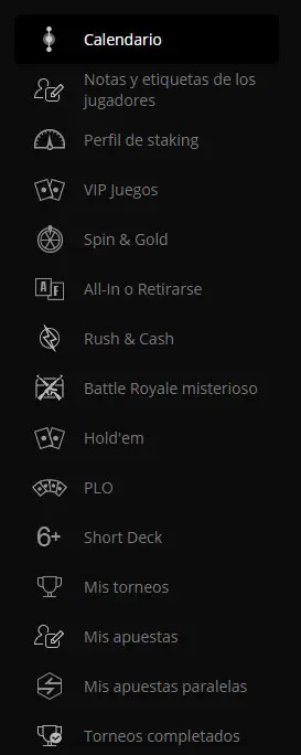 Secciones principales de PokerCraft