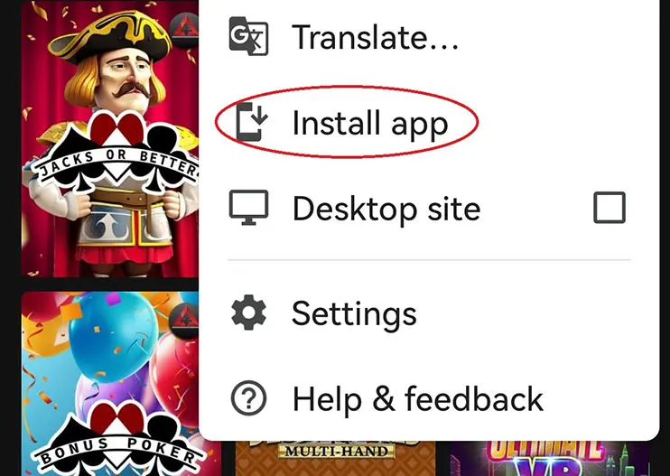 Install Wild Casino app to your Android device