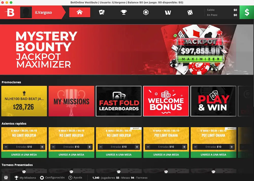 Bet Online Poker vestíbulo principal