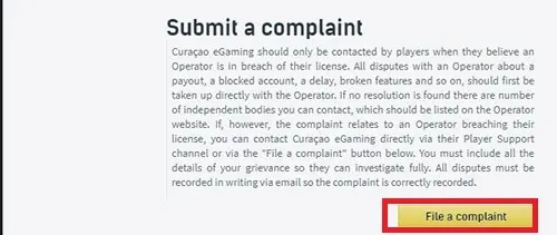 How to submit a complaint to Curacao license