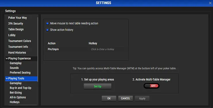 Multi Tabling Master настройки в клиенте ACR Poker