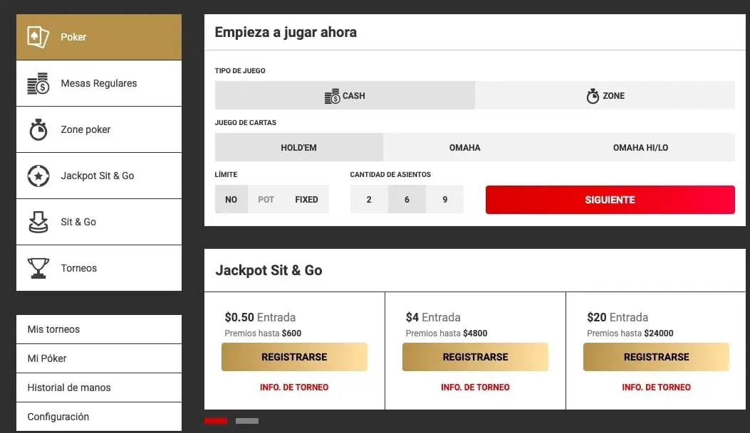 Cliente para navegadores web y móvil de Bodog Poker Latam
