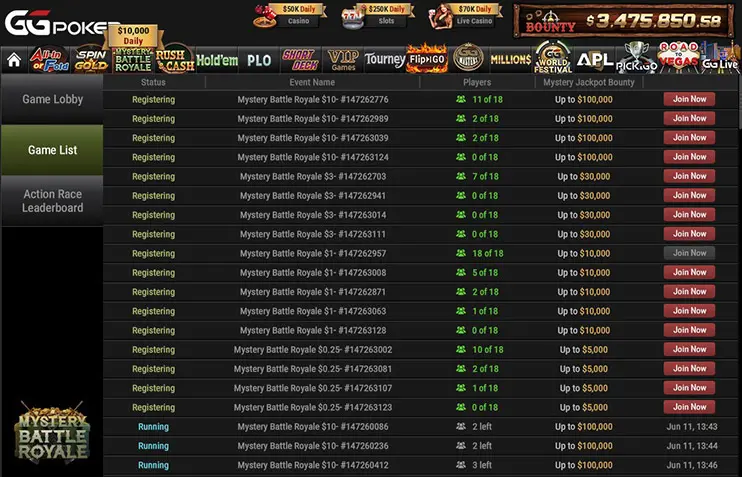 Mystery Battle Royale Gg Poker Game List
