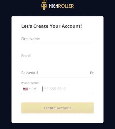 High Roller Casino Sign up Form