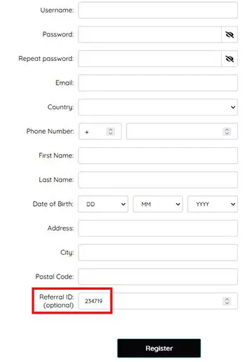 форма регистрации Cristal Poker