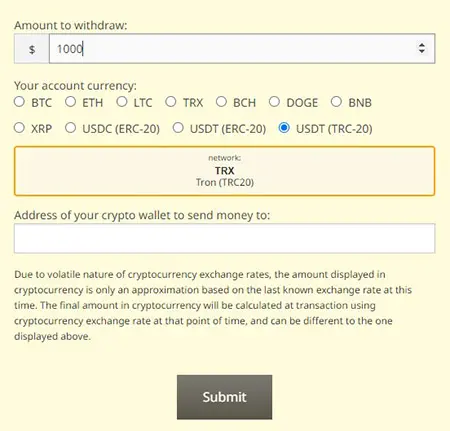 Вывод средств в Usdt в Redstar Poker