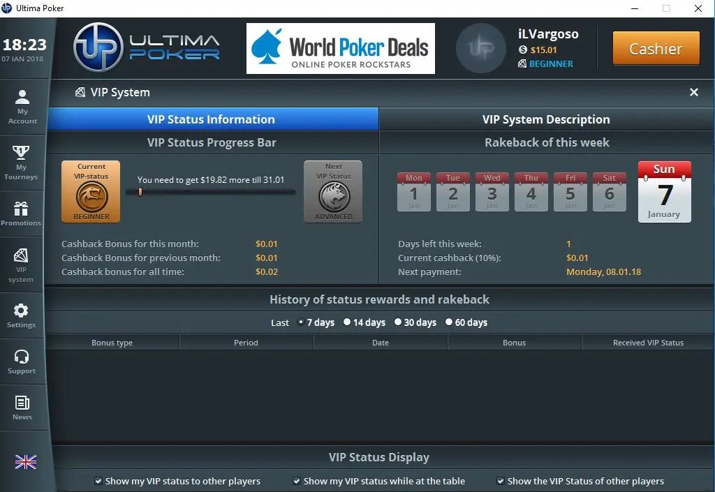 Ultima Poker VIP lobby