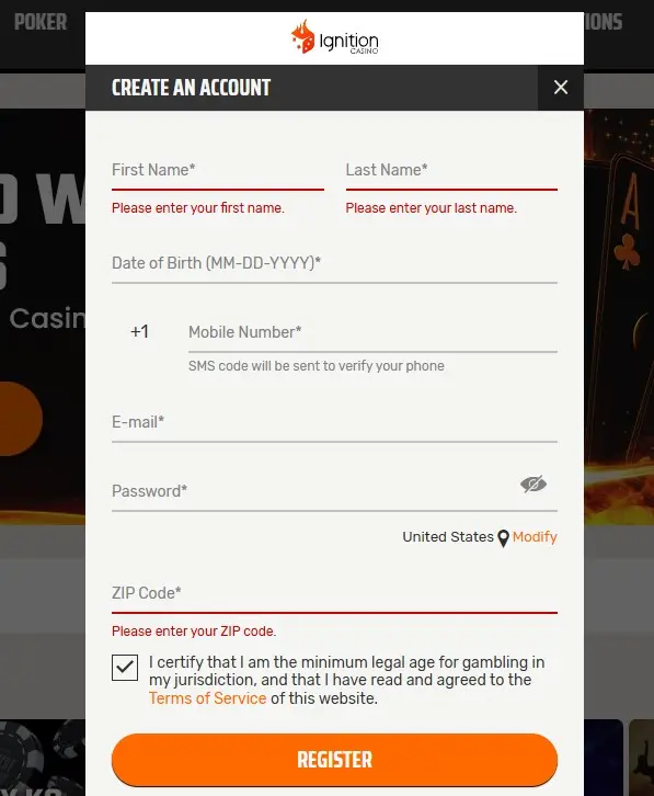 Ignition Casino Registration Form