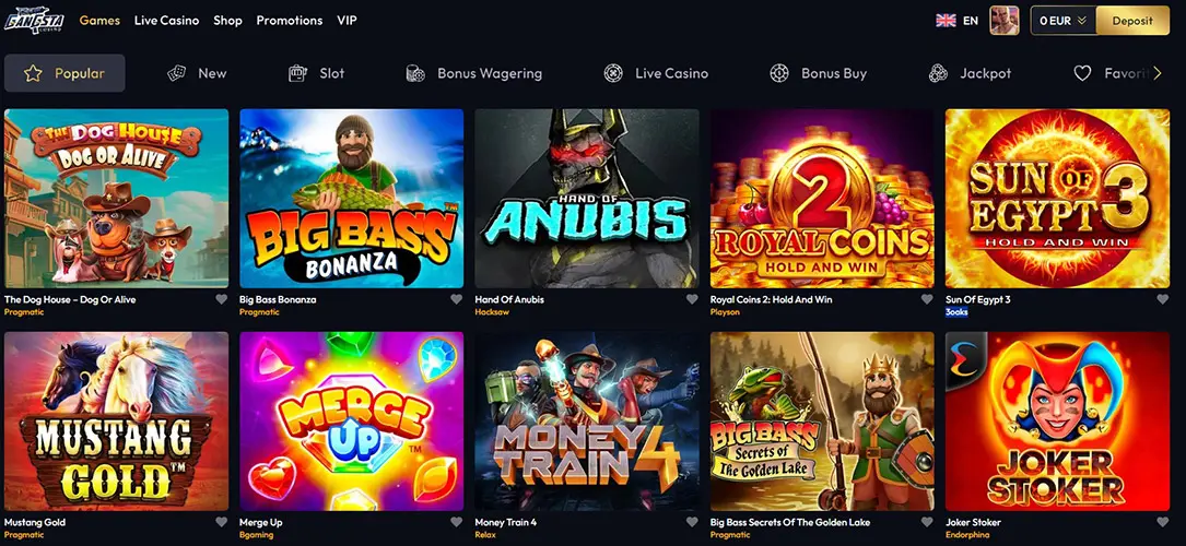 Gangsta Casino Popular Games