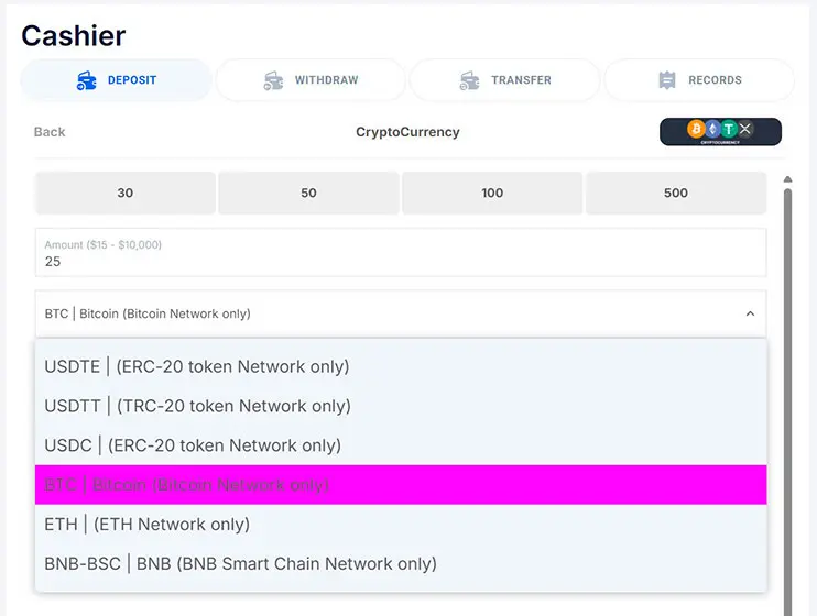 List of available cryptocurrency