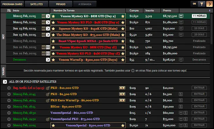 Poker King vestíbulo del torneo