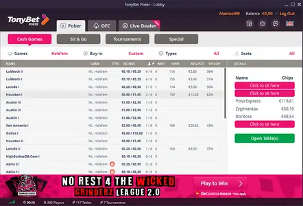 Tonybet Poker Lobby En
