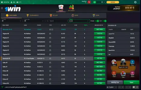 1 Win Poker Cash Table Lobby