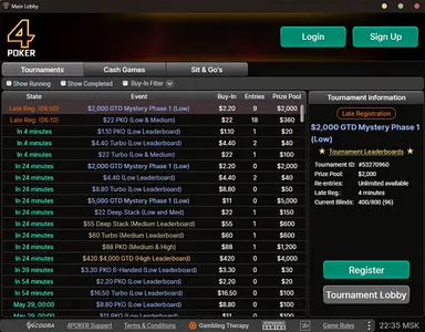 4 Poker Tournaments Lobby