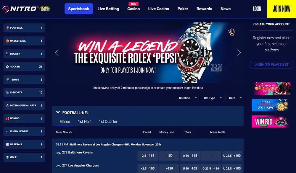 Nitrobetting website Interface