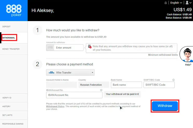 888poker вывод средств