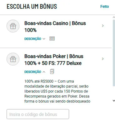 Bodog Poker Selecao De Bonus Durante O Registro