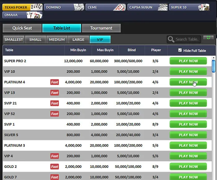 Столы в лобби покер-рума сети IDNpoker