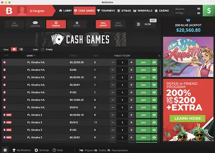 Betonline Poker Cash Lobby En