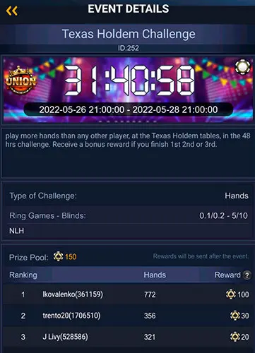 PokerBros events menu