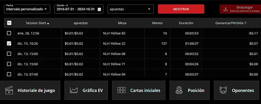 el historial de manos PokerCraft en GGPoker
