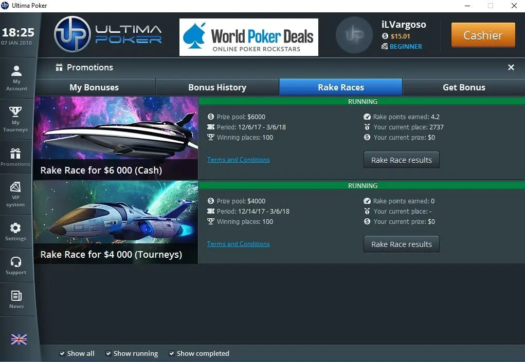 Rake Races Ultima Poker