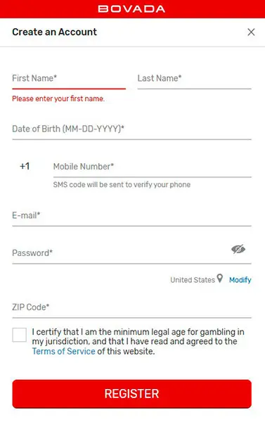 Bovada Casino Registration