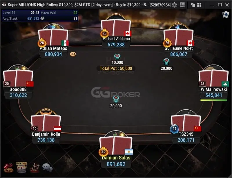 Mesa final del Super MILLION$ High Rollers con Dami&aacute;n Salas y Adrian Mateos