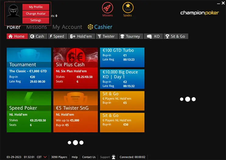 Champion Poker Home Lobby
