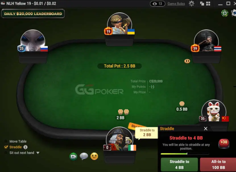 UTG Straddle at Ggpoker