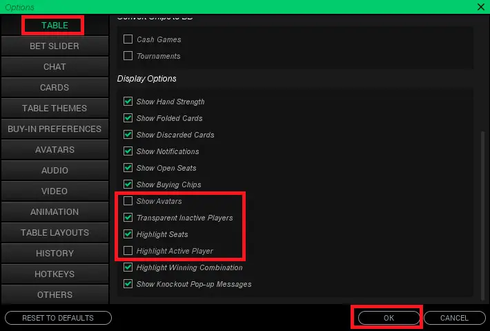 Pokerdom  Layout настройка стола