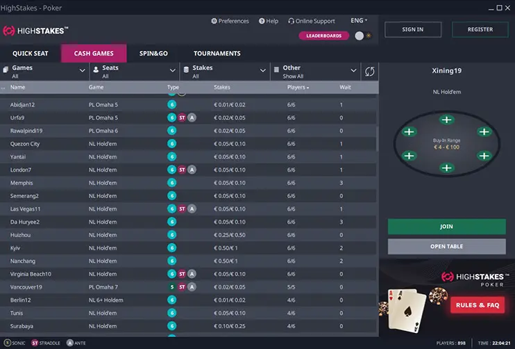 High Stakes Poker лобби