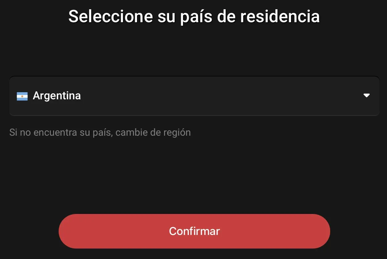 Selecciona el país en el formulario de registro