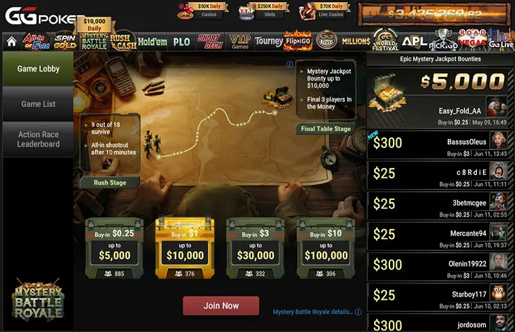 Mystery Battle Royale Gg Poker Game Lobby