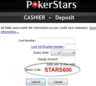 PokerStars Bonus Code StarS600