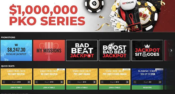 Начальная страница клиента Bet Online Poker 