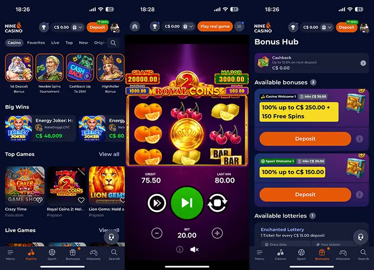 Nine Casino Mobile App
