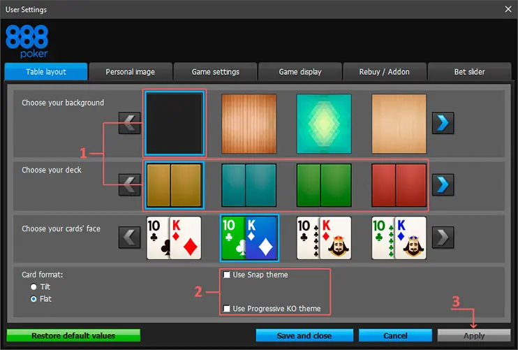 888poker Layout настройки стола