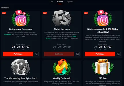 Pin up Casino Bonus Page