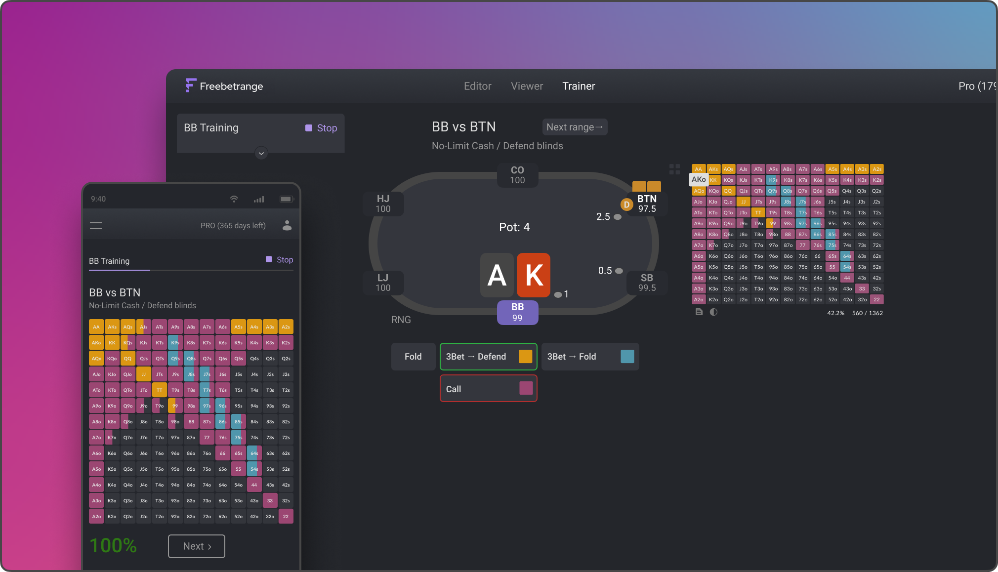 Preflop range trainer