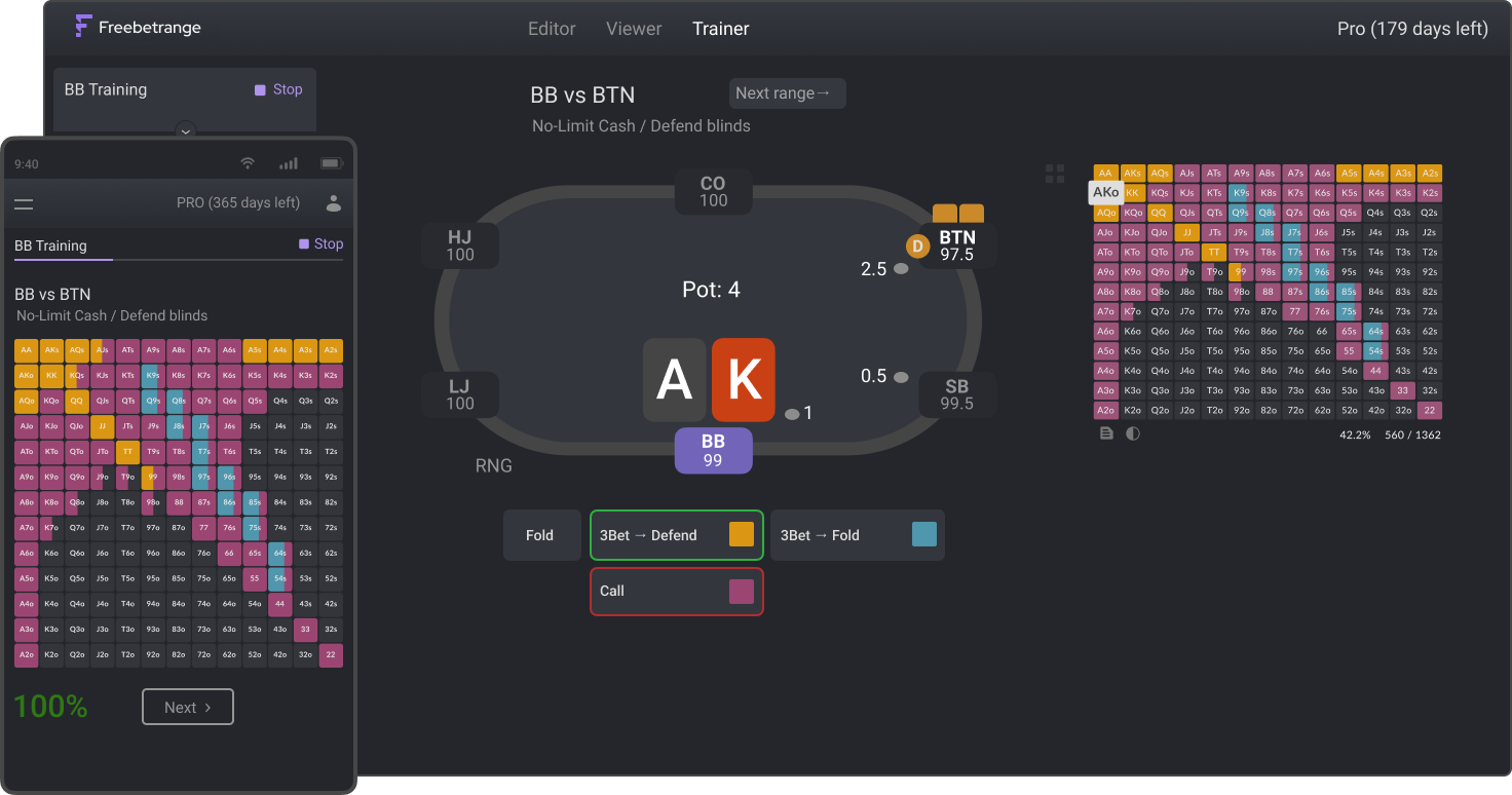 Preflop range trainer